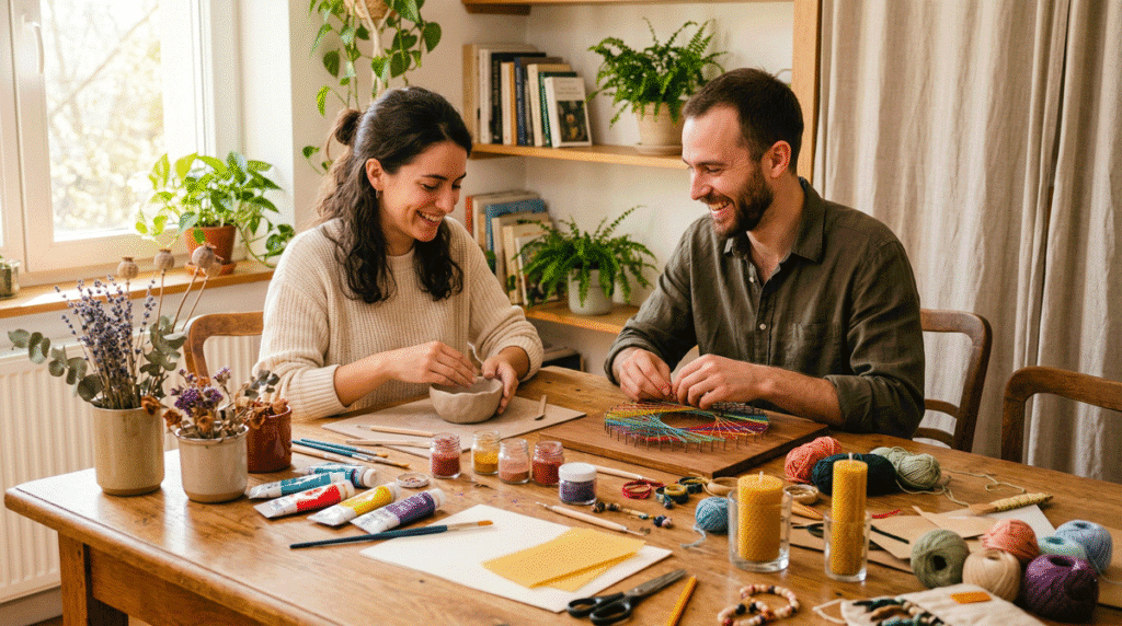 Deux personnes faisant une activité manuelle en couple