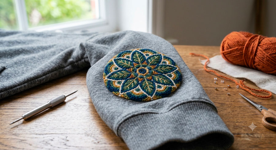 Punch needle sur sweat personnalisé avec broderie en relief